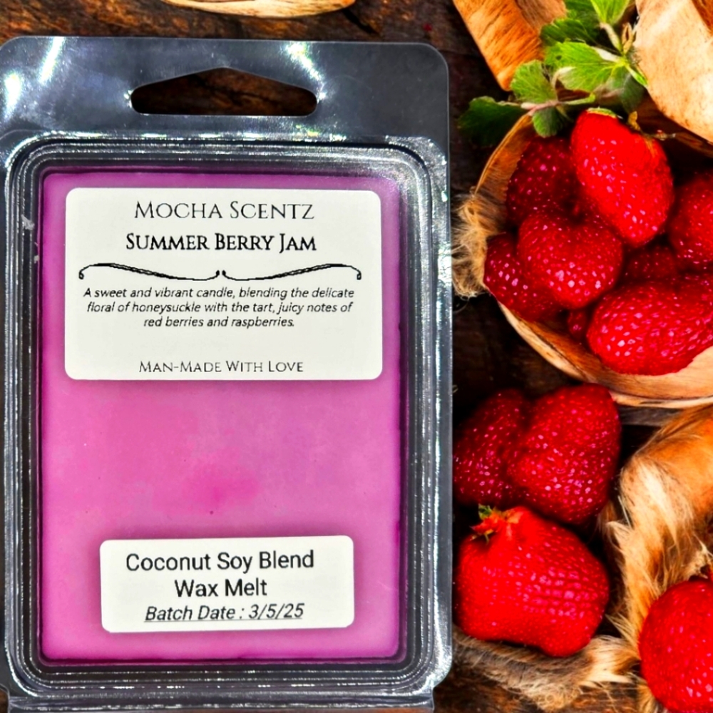 Handmade 2oz Summer Berry Jam Coconut/Soy Wax Melt - Pink w/glitter